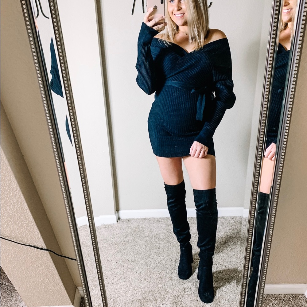 Black wrap sweater dress